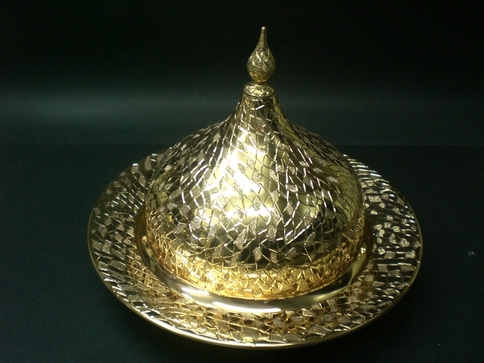 Altın Kaplama Cam Kırığı Desenli Dekoratif Sahan