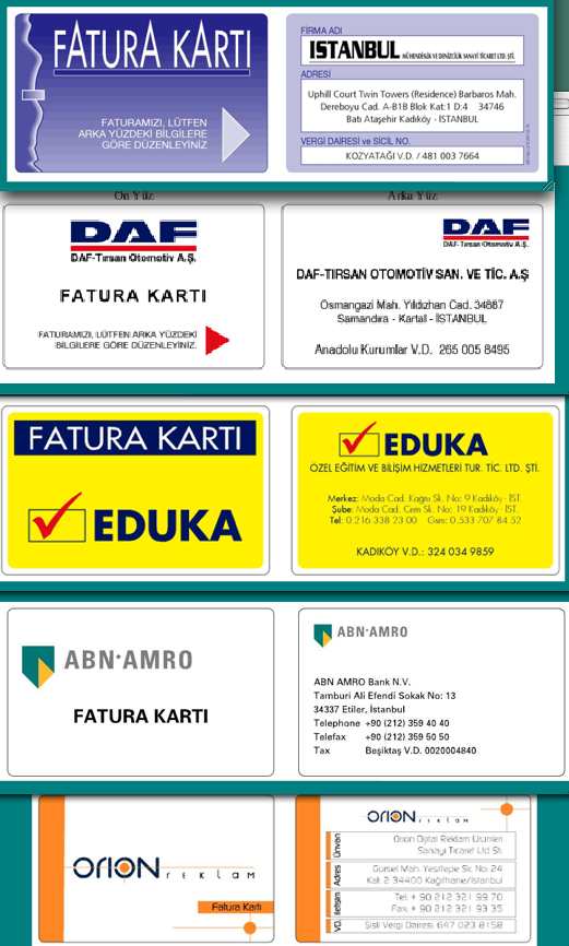 Pvc Fatura Kartı